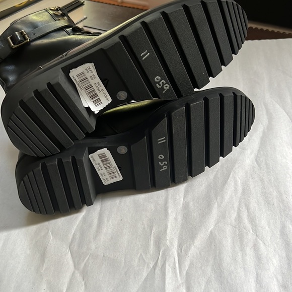 Antonio Melani Black Dylan Buckle Leather Lug Sole Combat Booties. - Picture 12 of 15